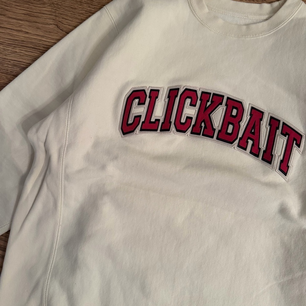 David Dobrik Clickbait FanJoy Cream Crewneck Pullover Sweater Mens Large EUC - Picture 4 of 8